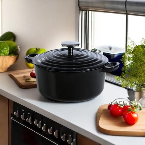 BK Cookware Bourgogne Enameled Cast Iron 2.6QT Dutch Oven, Jet Black