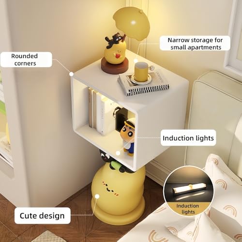 Narrow Bedside Table with Star Touch Lamp, Cream Style Nightstand