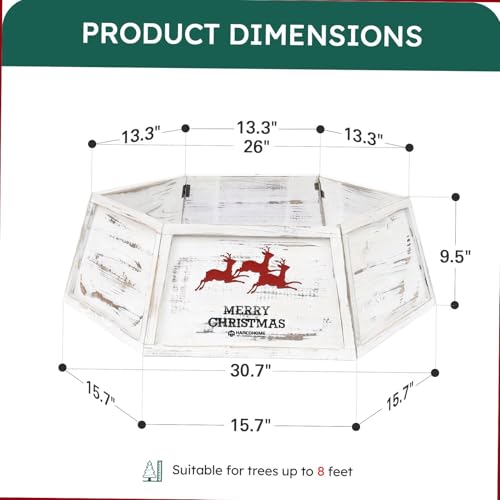 HarcoHome Wooden Christmas Tree Collar - Distressed White Hexagon Wooden Base Cover for Holiday Decor