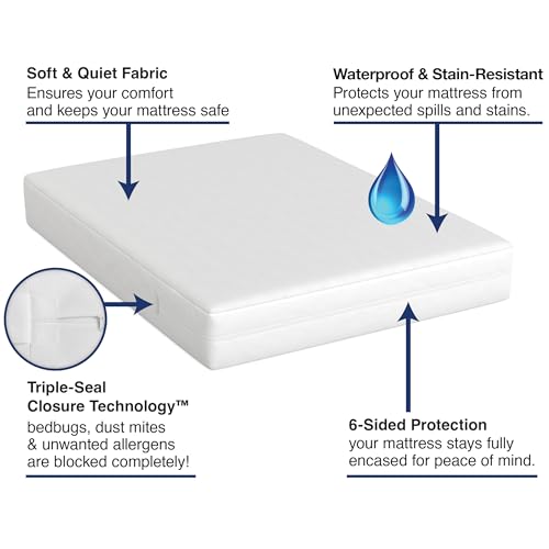 Bed Bug Blocker Zippered Mattress Protector Encasement - Full, White
