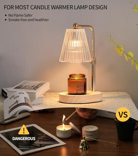Gold Candle Warmer Lamp with Timer, 2 Bulbs – Safe Flameless Wax Melt for Jar Candles, Adjustable Height