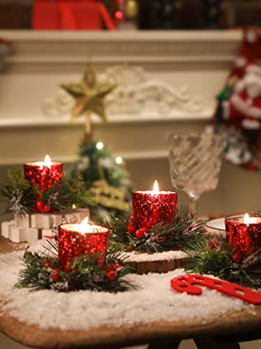Christmas Candle Rings with Soy Votive Candles - Set of 4 Red Berry Centerpiece