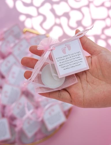 50-Piece Baby Shower Candle Favor Set with Blessing Cards and Organza Bags