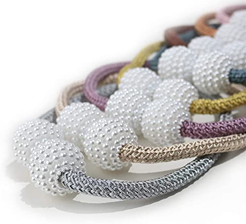 Magnetic Curtain Tiebacks with Pearl Ball, 3-Piece Braided Rope Set