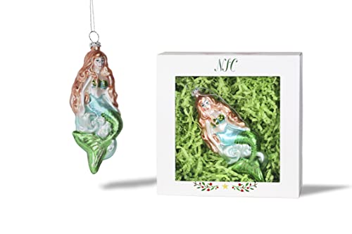 North Star Christmas Green Tail Mermaid Glass Ornament - Holiday Decor