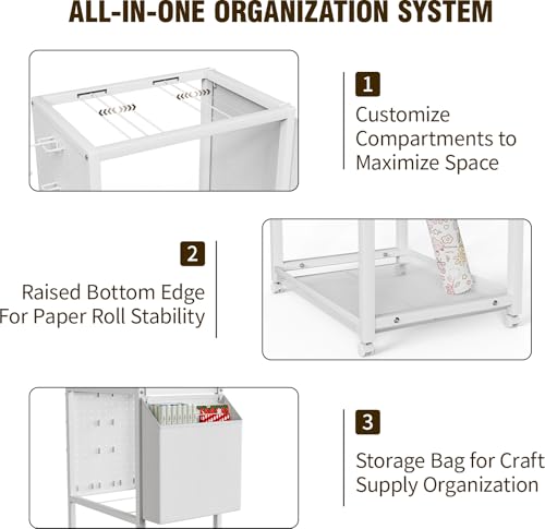 Rolling Metal Wrapping Paper Storage Cart with Wheels and 16 Straps
