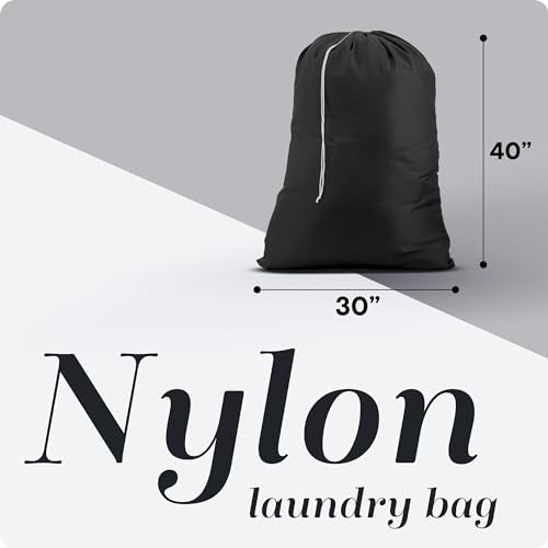 Extra Large Nylon Laundry Bag with Locking Drawstring - 2 Pack, Black
