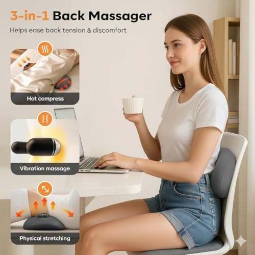 Ergonomic Lumbar Support Cushion with Heat & Vibration - Portable Back Pillow for Chair & Sofa