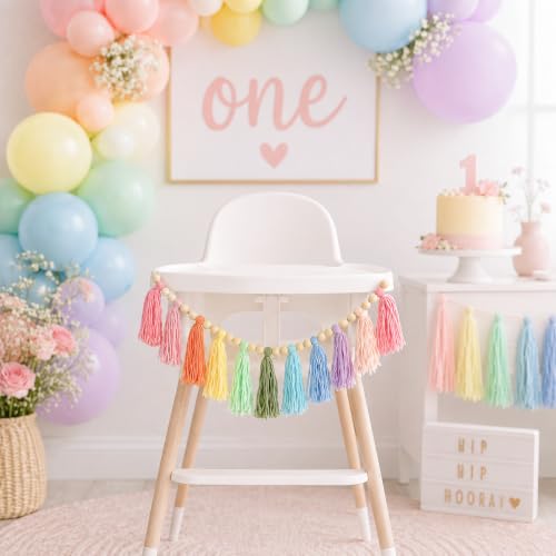 Colorful Cotton Tassel Garland Boho Wall Hanging for Nursery and Parties