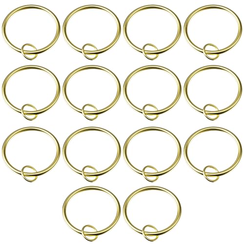 1.4-Inch Gold Metal Curtain Rings with Eyelets - 14 Pack Drapery Hardware