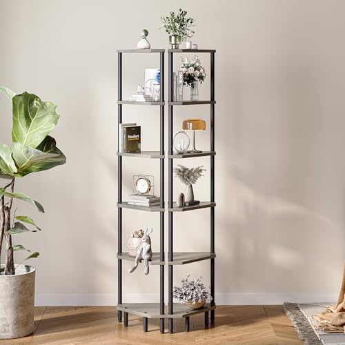 6-Tier Tall Corner Shelf, 66.5-Inch Narrow Standing Bookshelf for Storage