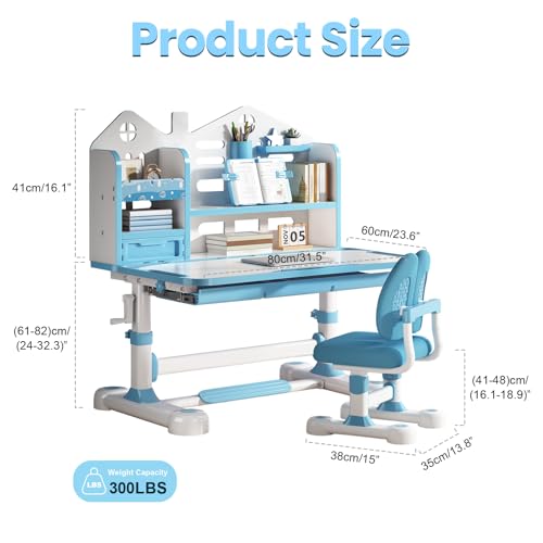 Kids Adjustable Desk and Chair Set with Hand Crank and Tilting Desktop