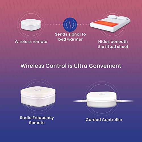 Electric Foot Warmer for Queen Bed - Wireless RF Remote, Microplush Flannel