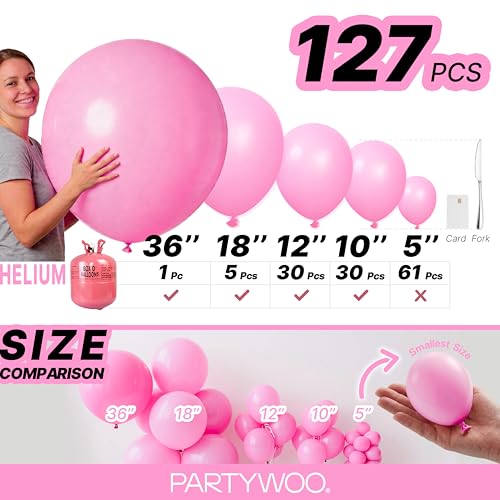 PartyWoo Matte Pink Balloon Garland Kit 127 Pcs Assorted Sizes