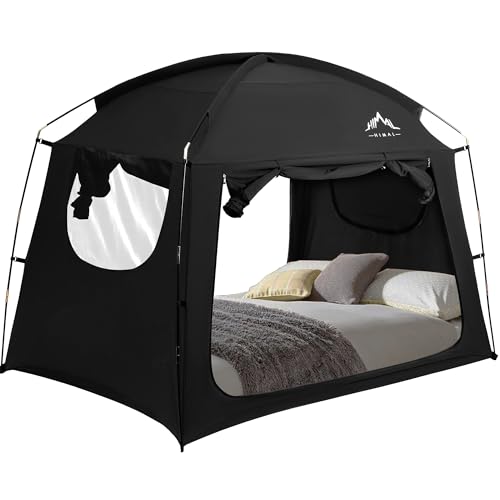 Portable Twin Bed Tent - Privacy Canopy with Light Reducing Blackout Fabric