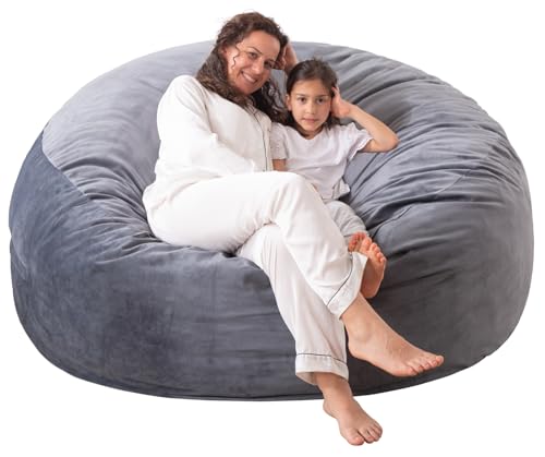 3ft Memory Foam Bean Bag Chair for Adults - Soft Velvet Lounge Sofa, Dark Grey