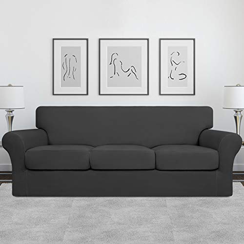 Stretch Sofa Cover Set for 3 Cushion Couch - Dark Gray