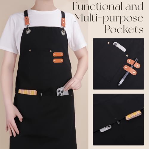 Water-Resistant Canvas Kitchen Apron with Large Pockets for Cooking & BBQ