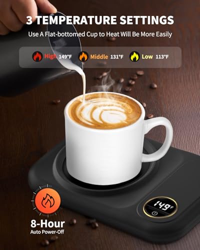 USB Coffee Mug Warmer with 3 Temperature Settings - Portable Drink Warmer for Coffee Tea Cocoa