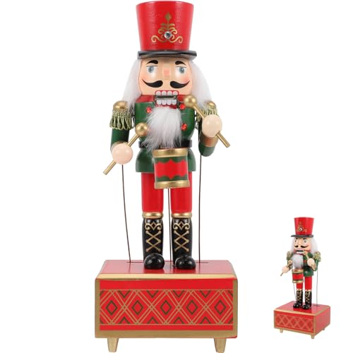 Wooden Nutcracker Music Box - Handmade Christmas Soldier Figurine, 11 Inch Holiday Decor