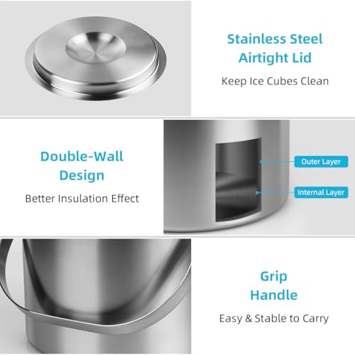 3L Double-Wall Stainless Steel Ice Bucket with Lid & Tongs for Parties