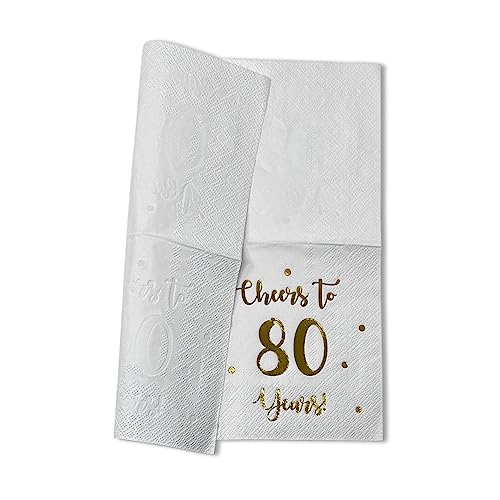 Cheers to 80 Years Cocktail Napkins - Gold Foil 80th Birthday Party Supplies