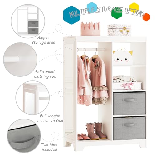 Kids Dress Up Armoire with Storage Bins and Full Length Mirror