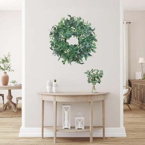 24-26 Inch Eucalyptus Wreath with White Berries for Front Door Decor