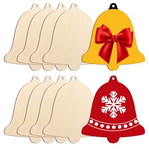 Sophena Bell Third DIY Large 7" Unfinished Wood Ornaments Set, 10pcs — Paint & Hang for Christmas