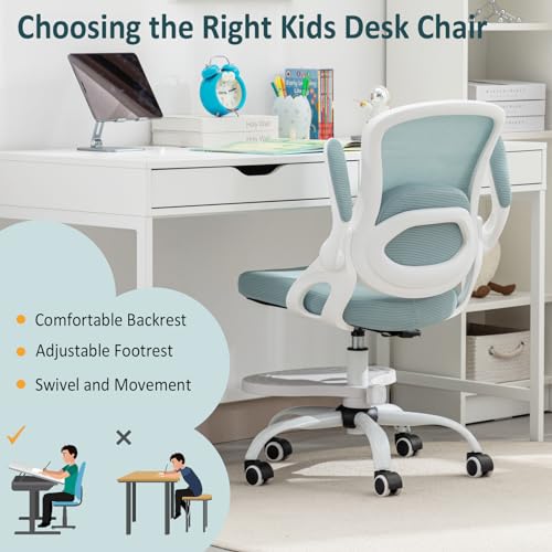 Ergonomic Kids Desk Chair with Adjustable Height, Footrest, and Swivel Mesh