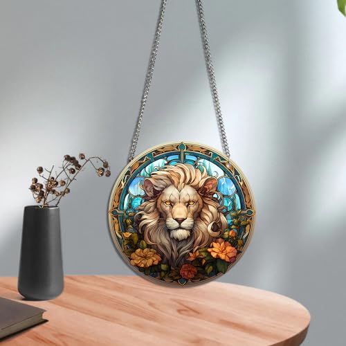 Acrylic Lion Window Hanging Decoration - Vibrant Stained Glass Style