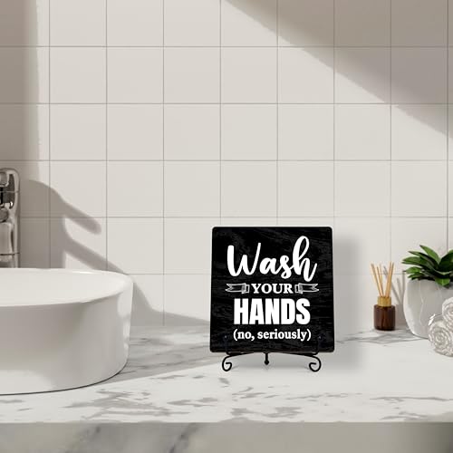 Wash Your Hands Bathroom Signs Decor, Bathroom Home Shelf Counter Decorations Items, Thanksgiving Christmas Birthday Gifts for Women Men Home Restroom Toilet Decor - A05