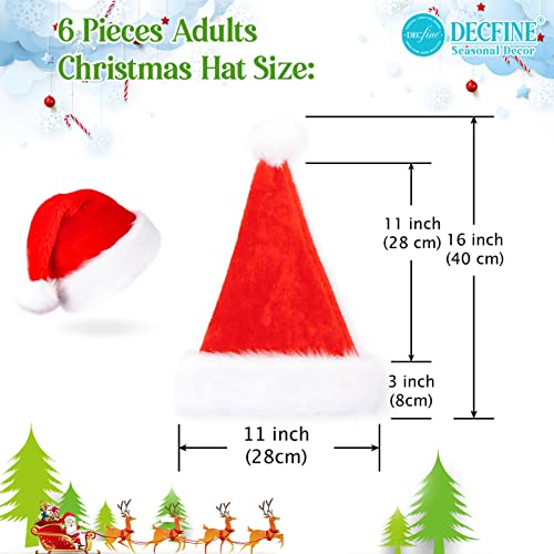 6 Pack Santa Hats for Christmas Holiday Party - Red & White Adults Costume Accessories