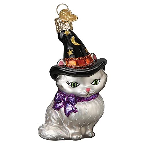 Handcrafted Glass Witch Kitten Christmas Ornament, Holiday Decoration