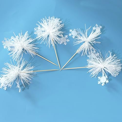 Set of 10 Snowflake Cupcake & Cocktail Picks Winter Party Decorations