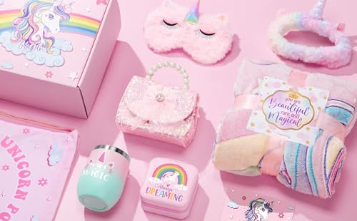 Unicorn Gift Set for Girls 4-10 Years - Glow in The Dark Blanket, Toys & Accessories
