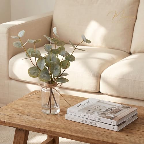 Artificial Eucalyptus Stems in Glass Vase with Faux Water - Set of 3