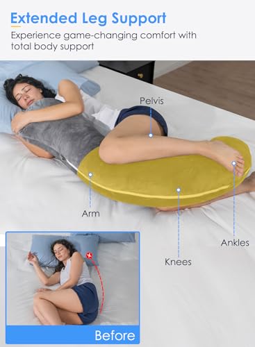 S-Shaped Body Pillow for Side Sleepers - Soft Grey Velvet