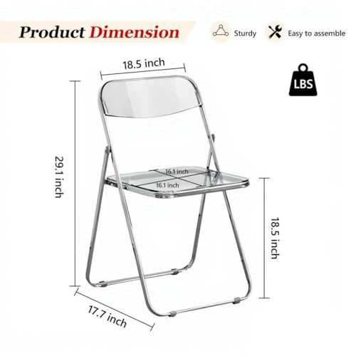 2-Pack Clear Acrylic Folding Chairs, Heavy Duty Space-Saving Seating