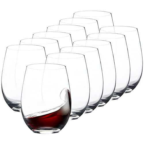 Stemless Wine Glasses Set of 12, 15 Ounce Dishwasher Safe Glass Tumblers
