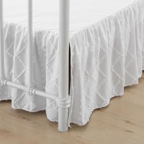 Queen Boho Tufted Ruffled Bed Skirt with 18-Inch Drop & Split Corners