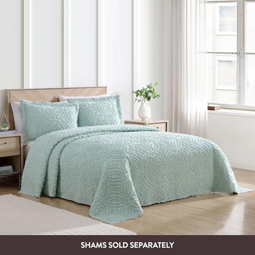 Wedding Ring Chenille Bedspread - King Size, 100% Cotton, Blue