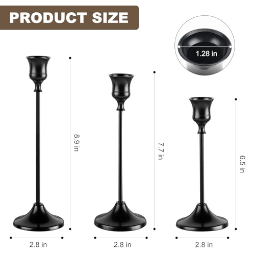 Metal Taper Candle Holder Set - 6PCS Elegant Black Holders