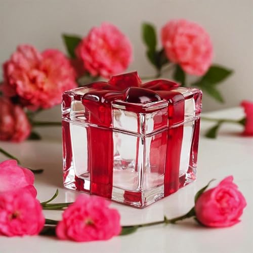 Gkesgm 2 Pack Christmas Candy Jars Red Glass Sugar Containers with Bowknot Lids - Holiday Decor