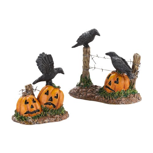 Halloween Raven Figurines, Set of 2 Resin Miniature Village Accessories