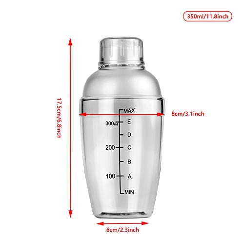 350ml Plastic Cocktail Shaker with Scale & Strainer Top - Clear Bar Bottle