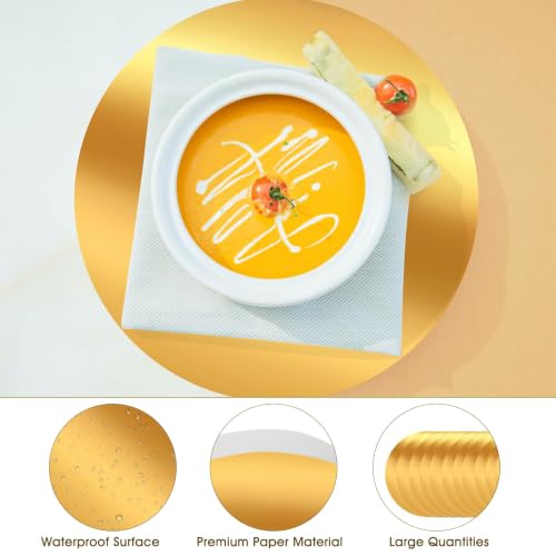 100-Pack 13-Inch Round Gold Disposable Placemats, Mirrored Charger Plates