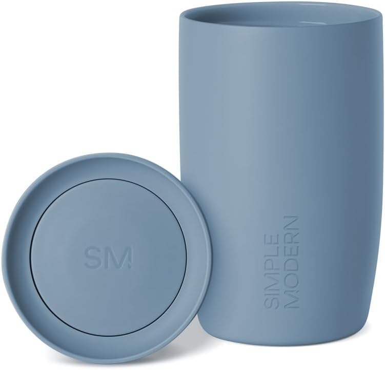 Simple Modern Voyager Signature Travel Coffee Mug - 360° Lid, Ceramic-Lined Insulated, 12oz, Blue Dune