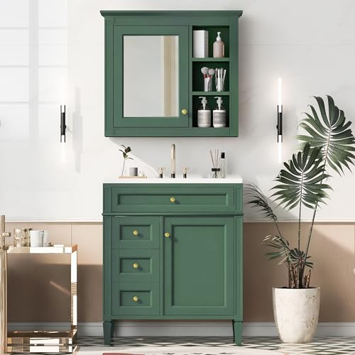 30-Inch Single Sink Bathroom Vanity Set with Mirror Cabinet and Drawers