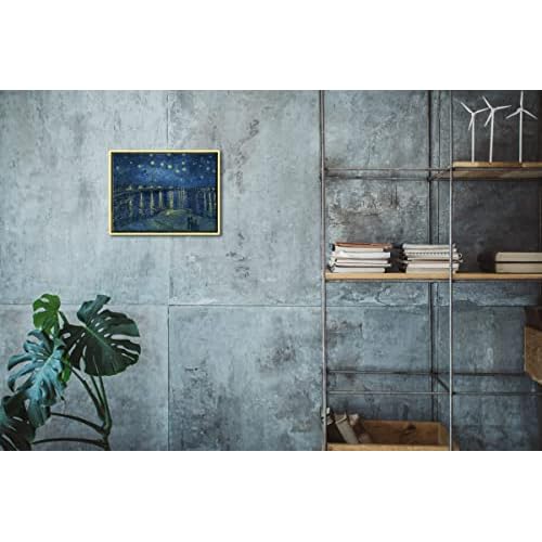 Wieco Art Framed Art Canvas Prints of Starry Night Over The Rhone Canvas Prints Wall Art by Van Gogh Paintings Reproduction Abstract Artwork for Living Room Wall Decor Golden Frame
